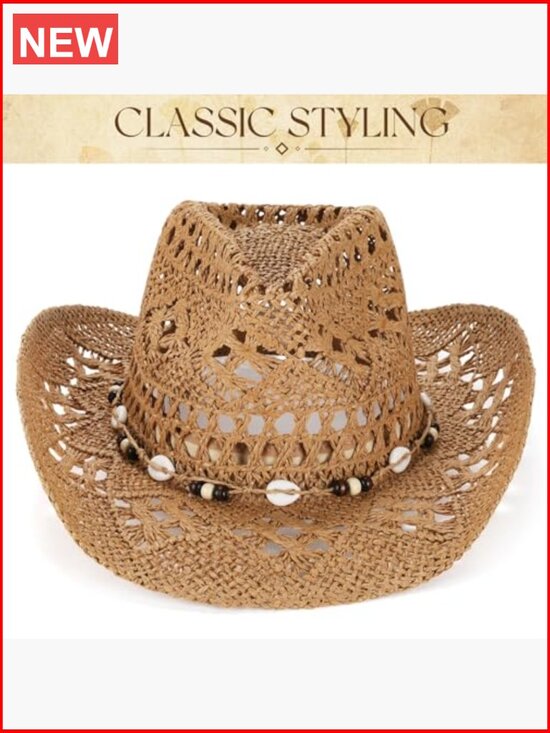 Straw Cowboy Hat with Boot Earrings, Breathable, Lightweight main image 6